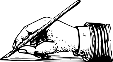 Vintage illustration of a hand writing with a quill pen.